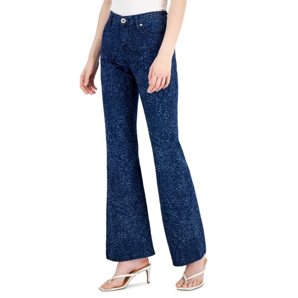 INC International Concepts Womens Printed Mid Rise Flare Leg Jeans